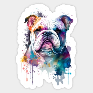 Rainbow English Bulldog Watercolor Art Sticker